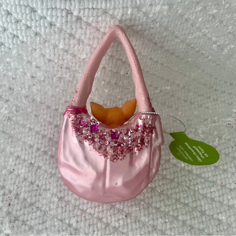 Toy Chihuahua in a Tiny Purse Glass Ornament - Picture 2 of 3